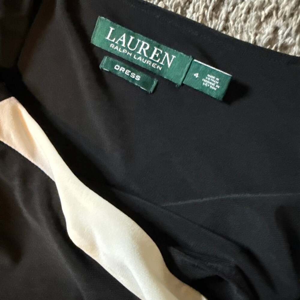 Lauren Ralph Lauren Black and White Ruched Asymmetric Dress